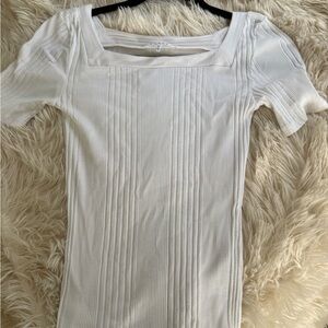 Frame Denim White Ribbed Short Sleeve Blouse